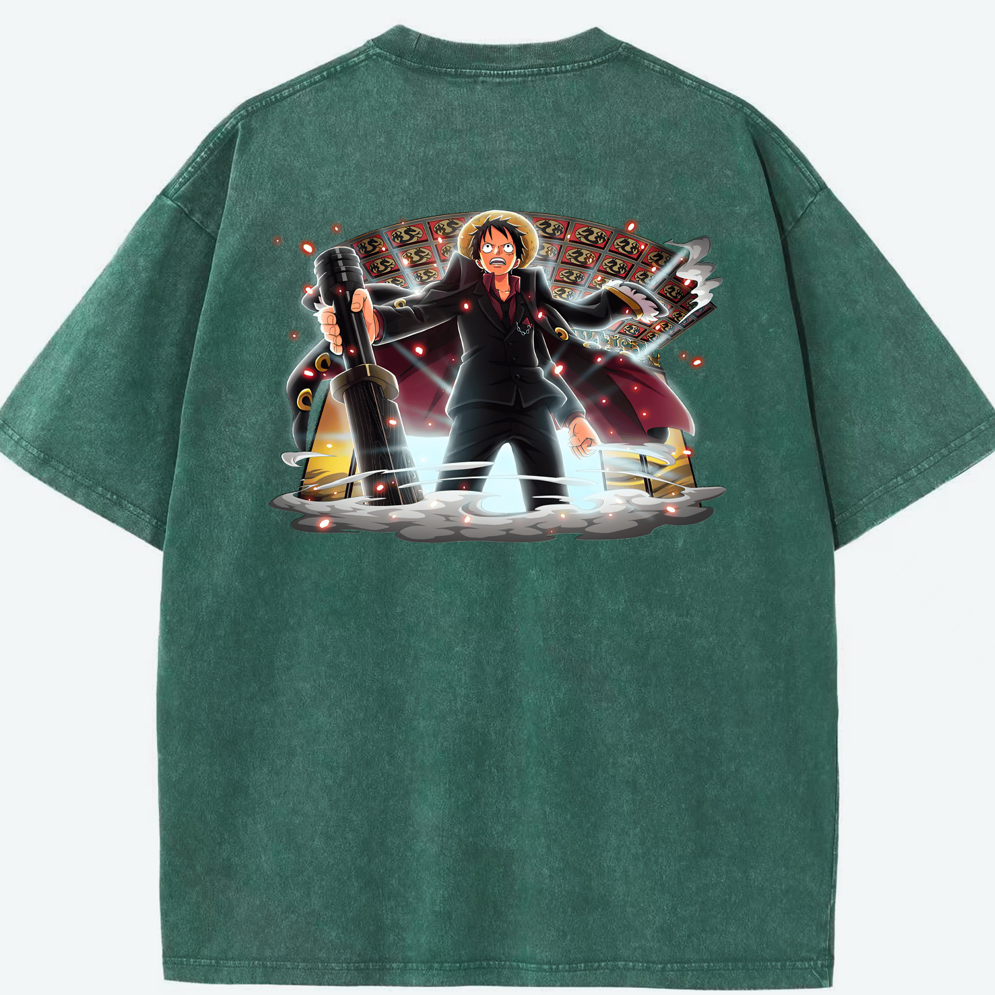 ワンピース モンキー・D・ルフィ ONE PIECE Monkey D. Luffy 綿100% ヴィンテージ風 半袖Tシャツ（背面プリント）